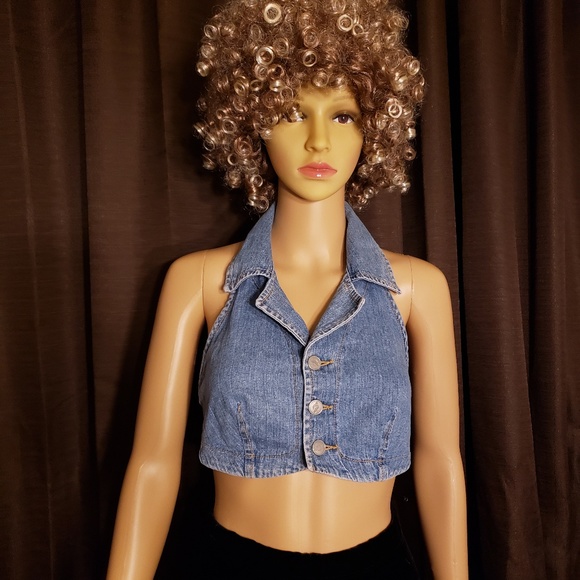 Bongo Gene Montesano Vintage 90's Denim Halter Top - Picture 1 of 8
